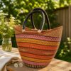 Large Bolga Basket (Striped Orange, Pink, Yellow) Large Bolga Basket (Striped Orange, Pink, Yellow)