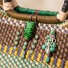 Handmade Bolga Basket Bag | Multicolour Woven Design | Beaded Charm Detail | Leather Handle | Artisan Statement Piece