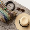 Medium Handmade Bolga Basket Bag | Woven Red, Orange & Purple Stripes | Leather Handle | Perfect Market Tote