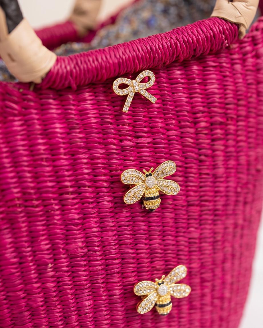 Bolga Basket – Limited Edition "Bees" (Pink with Crystal Bee Charms)
