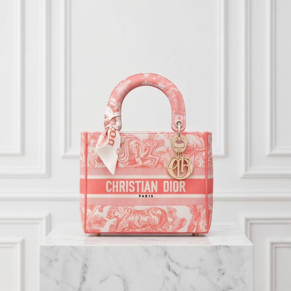 Christian Dior Lady D-Lite Tote (Beige Toile de Jouy) pink Christian Dior Lady D-Lite Tote (pink Toile de Jouy)