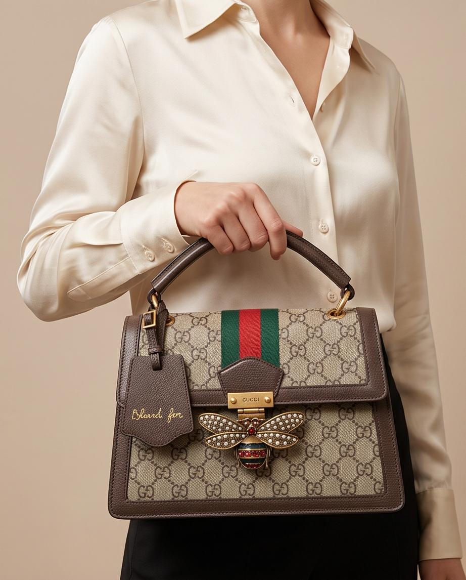 Pre-Owned Gucci GG Supreme Queen Margaret Bee Bag Set | Top Handle Bag, Wallet & Mini Card Case | Web Stripe Pre-Owned Gucci GG Supreme Queen Margaret Bee Bag Set | Top Handle Bag, Wallet & Mini Card Case | Web Stripe