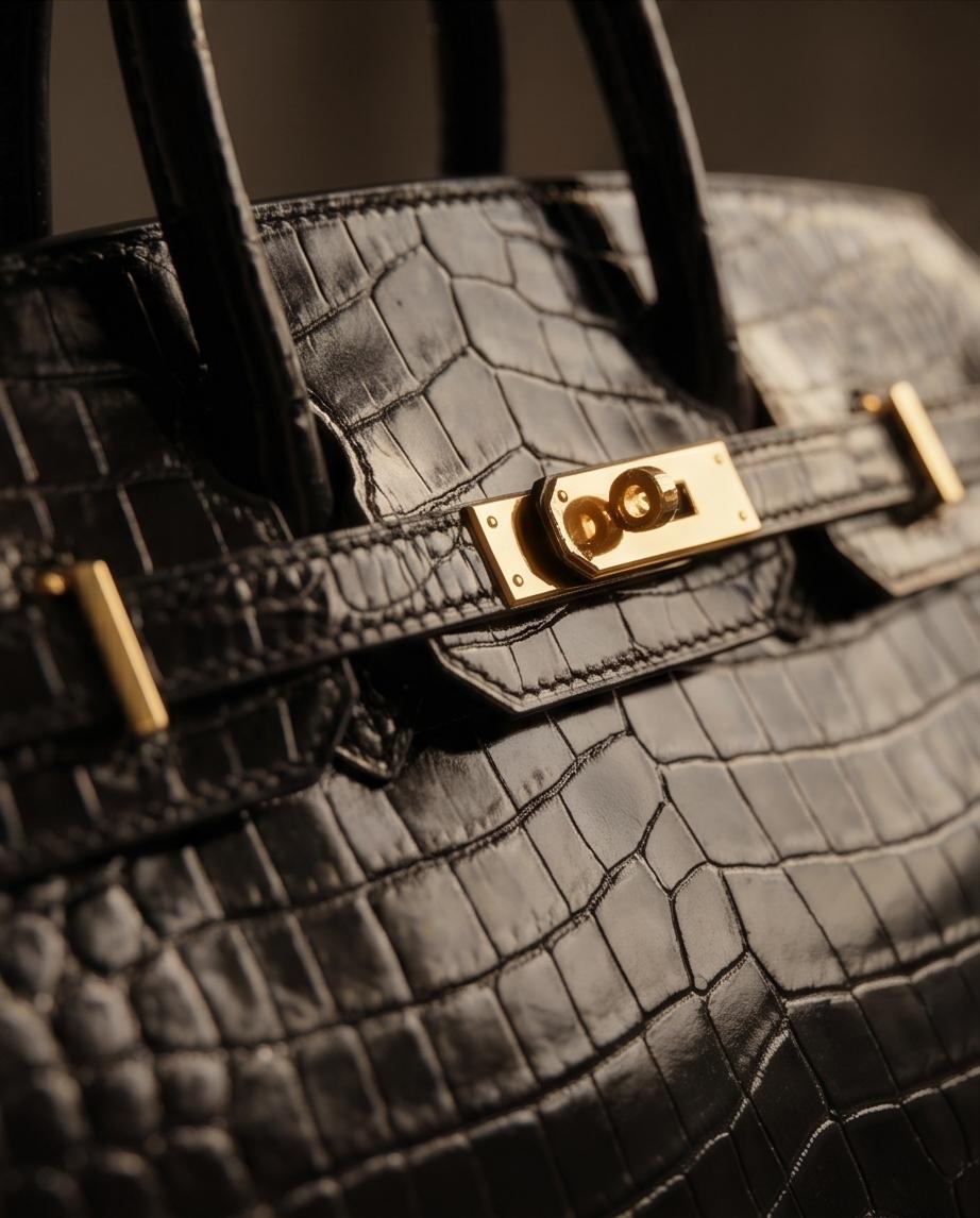 Hérmes black color crocodile leather BADGE