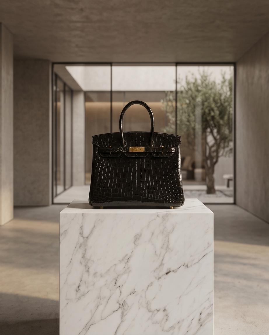 Hérmes black color crocodile leather Hermes black color crocodile