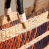 Medium Handmade Bolga Basket Bag | Woven Red, Orange & Purple Stripes | Leather Handle | Perfect Market Tote
