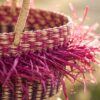 Small Bolga Basket (Fringed Pink & Purple)