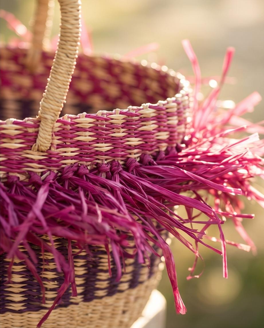 Small Bolga Basket (Fringed Pink & Purple)