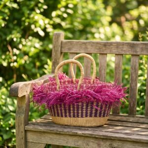 Small Bolga Basket (Fringed Pink & Purple)